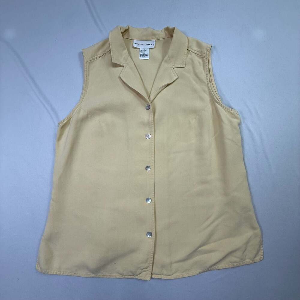 August Silk 100% Silk Sleeveless Button Down Blouse Yellow Size L